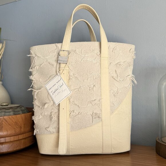 Emotional World Large Vintage Tote Bag Cotton Linen Beige Artsy Unique - Picture 1 of 9
